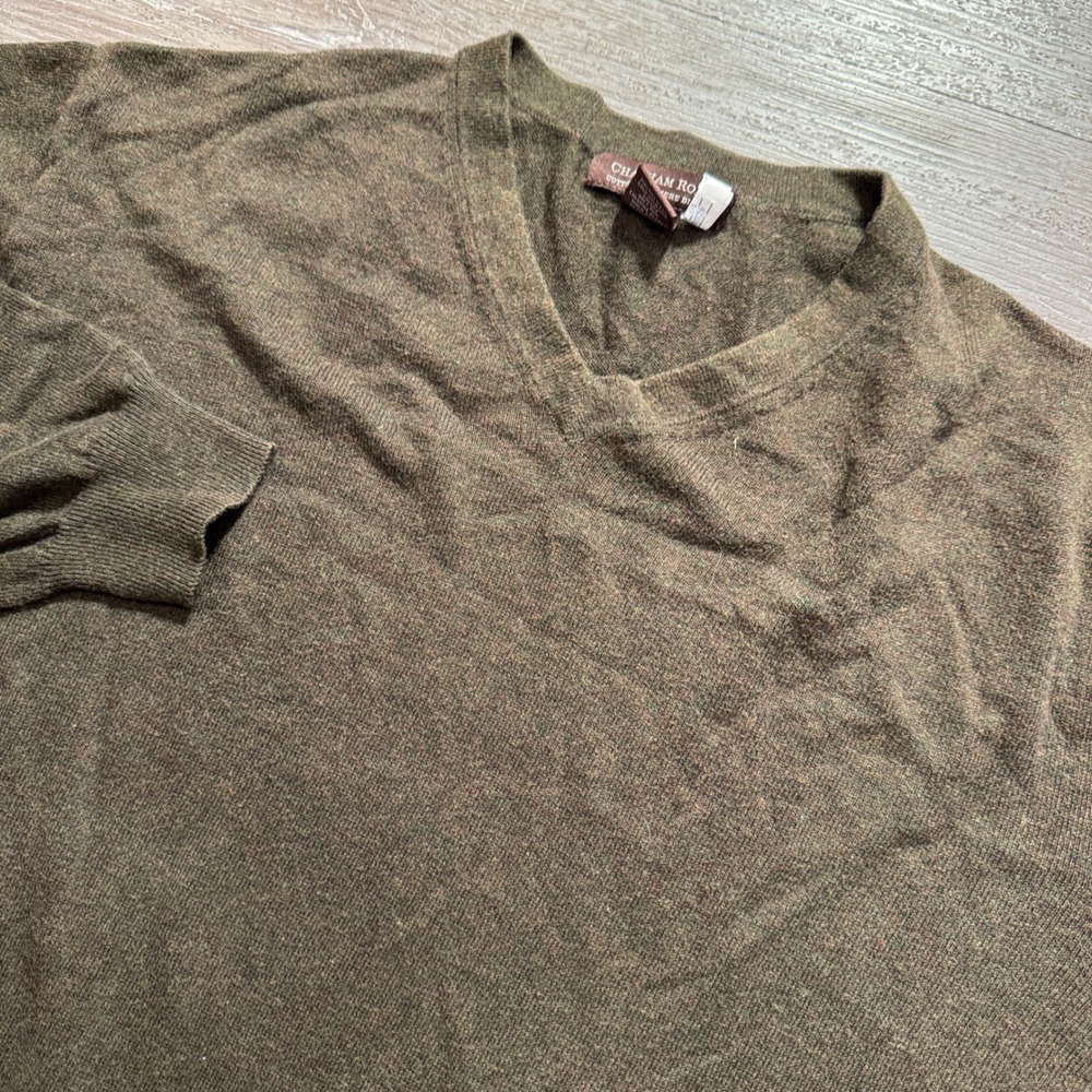 Chatham Road Sweater Mens XL Green Cotton Cashmere V Neck Pullover Heritage